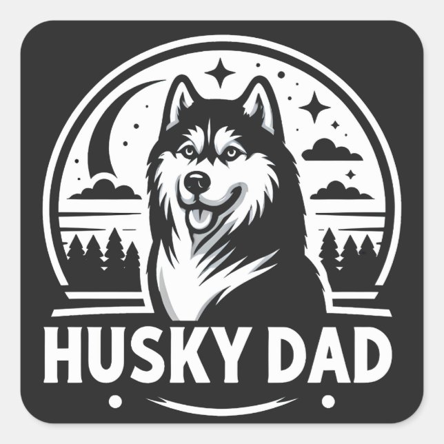 Pegatina Cuadrada Husky Dad Gige Dog Owner Siberian Huskies Padre (Anverso)