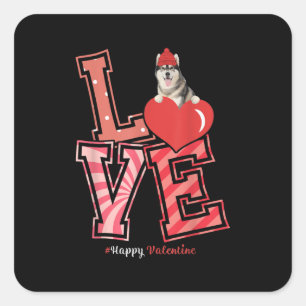 Pegatina Cuadrada Husky Día de San Valentín Gift Diseño de corazón