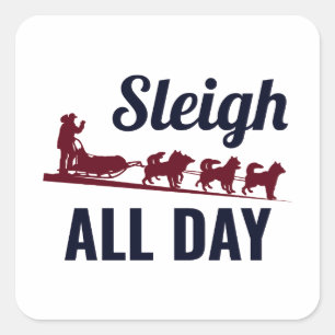 Pegatina Cuadrada Husky Sledding Carreras Perro congestionado Racers