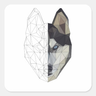 Pegatina Cuadrada Husky Wolf Dog Puppy Animal - Geometric Low Poly