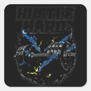 Pegatina Cuadrada Hustle Hard – Ética Laboral Motivación Gimnasio