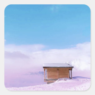 Pegatina Cuadrada Hut de Montaña de Nieve Francesa
