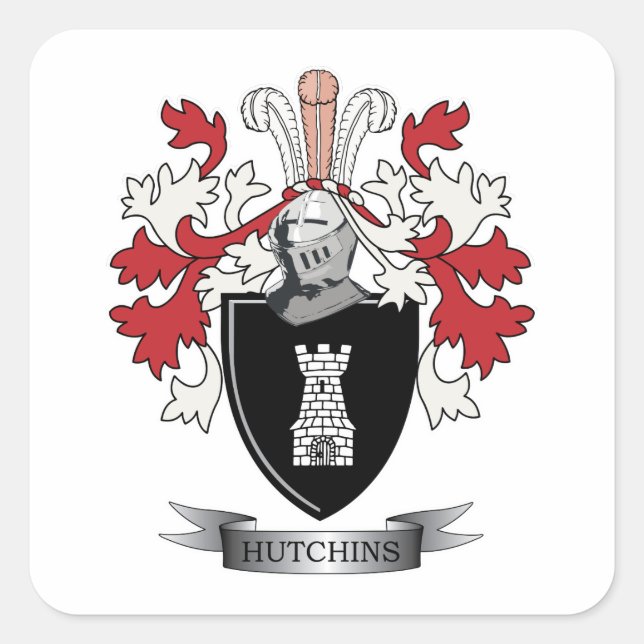 Pegatina Cuadrada Hutchins Familia Crest Escudo de armas (Anverso)