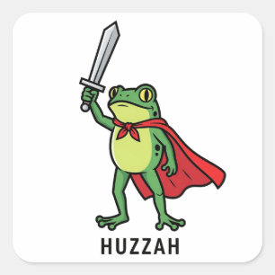 Pegatina Cuadrada Huzzah Frog Knight Cita graciosa de meme