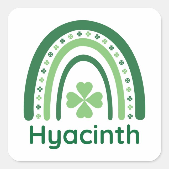 Pegatina Cuadrada Hyacinin Name Clover Boho Rainbow (Anverso)
