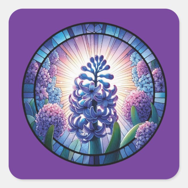 Pegatina Cuadrada Hyacinth Sained Glass Art (Anverso)