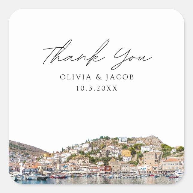 Pegatina Cuadrada Hydra Grecia Wedding Favor de Gracias (Anverso)