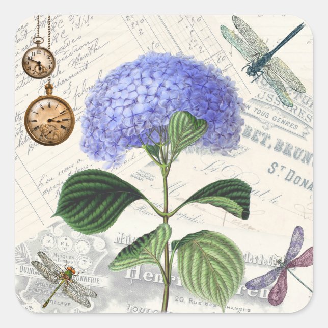Pegatina Cuadrada Hydrangea Collage (Anverso)