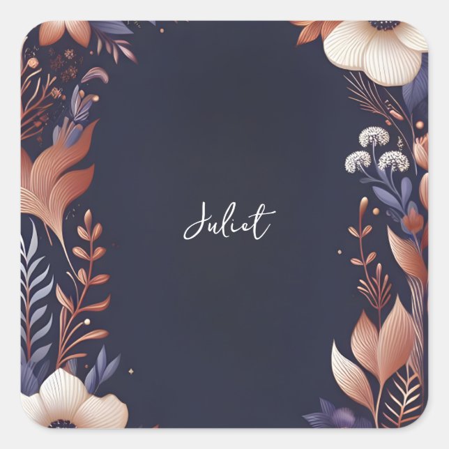 Pegatina Cuadrada Hydrangea Metálica Lluvia Nupcial Azul Marino Puro (Anverso)