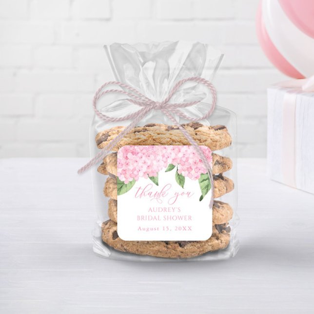 Pegatina Cuadrada Hydrangea Rosa Gracias Ducha Bridal Personalizada (Subido por el creador)
