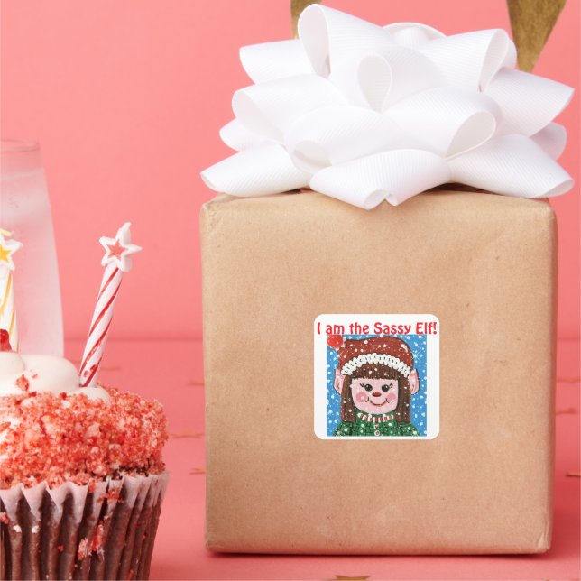 Pegatina Cuadrada I am the Sassy Elf Sticker (Fiesta)