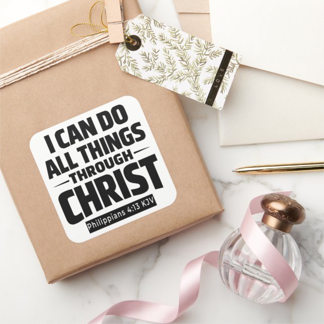 Pegatina Cuadrada I Can Do All Things Phil 4 13 KJV Sticker (Regalar)