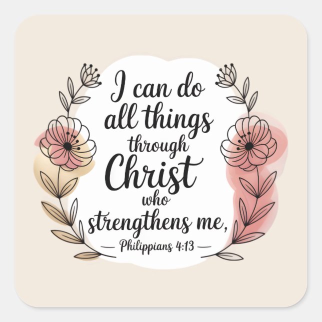 Pegatina Cuadrada I can do all things through Christ (Anverso)