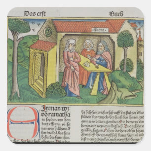 Pegatina Cuadrada I el 1:8 Elkanah de Samuel conforta a Hannah, de