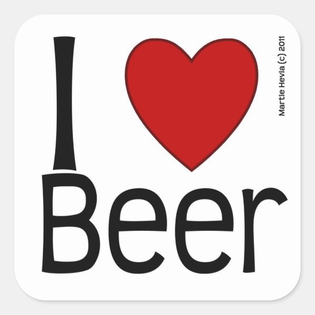 Pegatina Cuadrada I Heart Beer (Anverso)