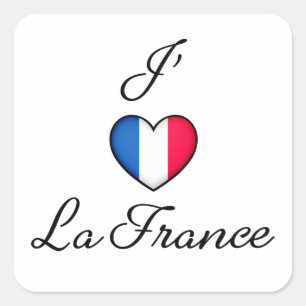 Pegatina Cuadrada "I heart France" Orgullo francés "J'adore La Franc