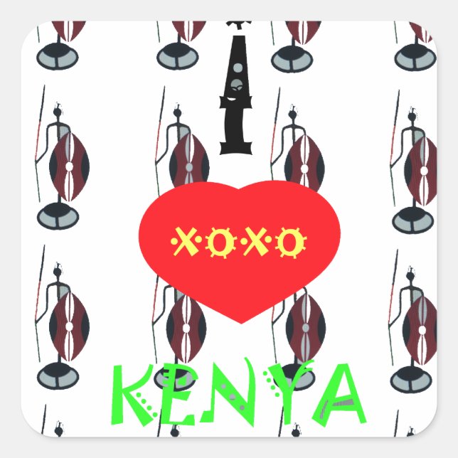Pegatina Cuadrada I Heart Kenya XOXO (Anverso)