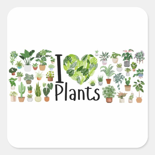 Pegatina Cuadrada I Heart Plants Sticker (Anverso)