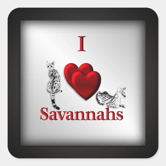 Pegatina Cuadrada I Heart Savannah Cat Silver (Anverso)