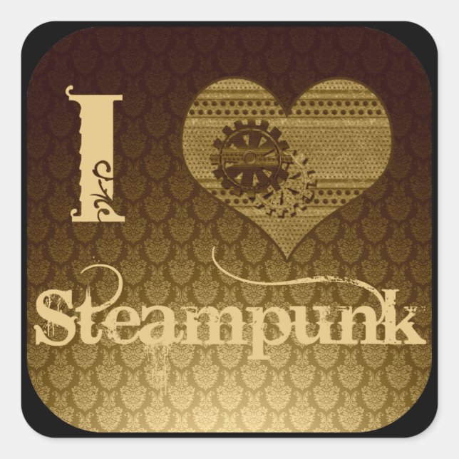 Pegatina Cuadrada I Heart Steampunk (Anverso)