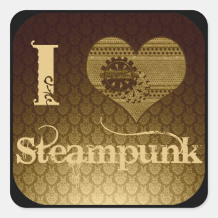Pegatina Cuadrada I Heart Steampunk