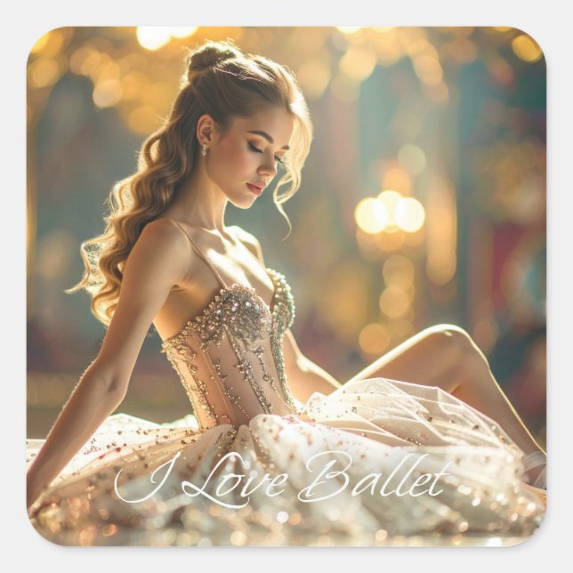 PEGATINA CUADRADA I LOVE BALLET - BALLET & DANCE (Anverso)