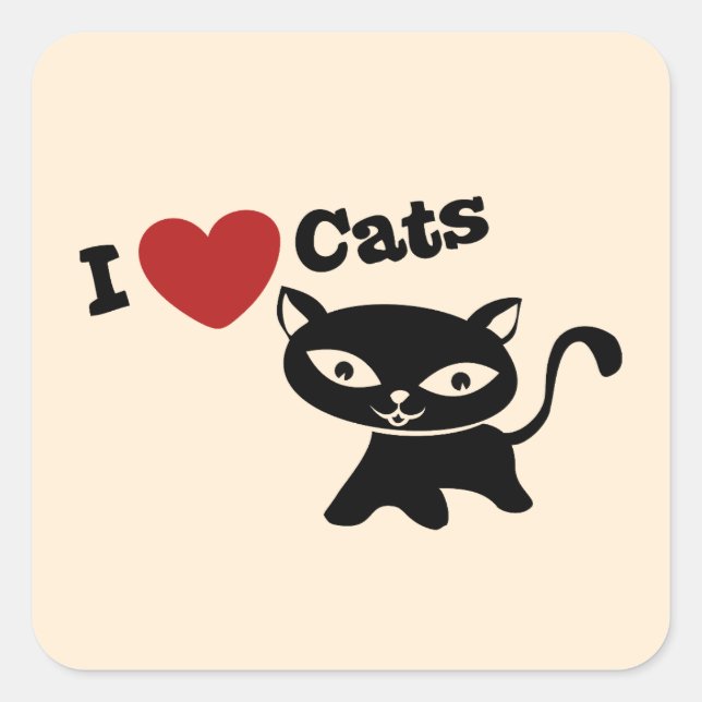 Pegatina Cuadrada I Love Cat (Anverso)