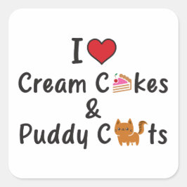 Pegatina Cuadrada I Love Cream Cakes & Puddy Cats
