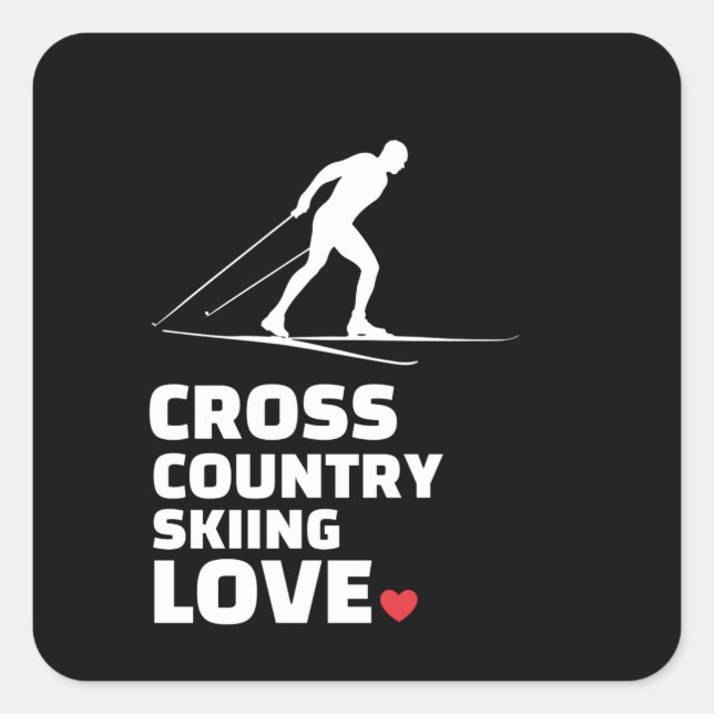 Pegatina Cuadrada  I love cross country skiing Stylish cross (Anverso)