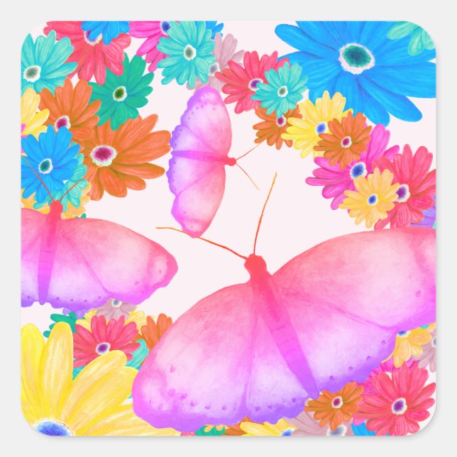 Pegatina Cuadrada I Love Flowers. Butterfly Dream (Anverso)