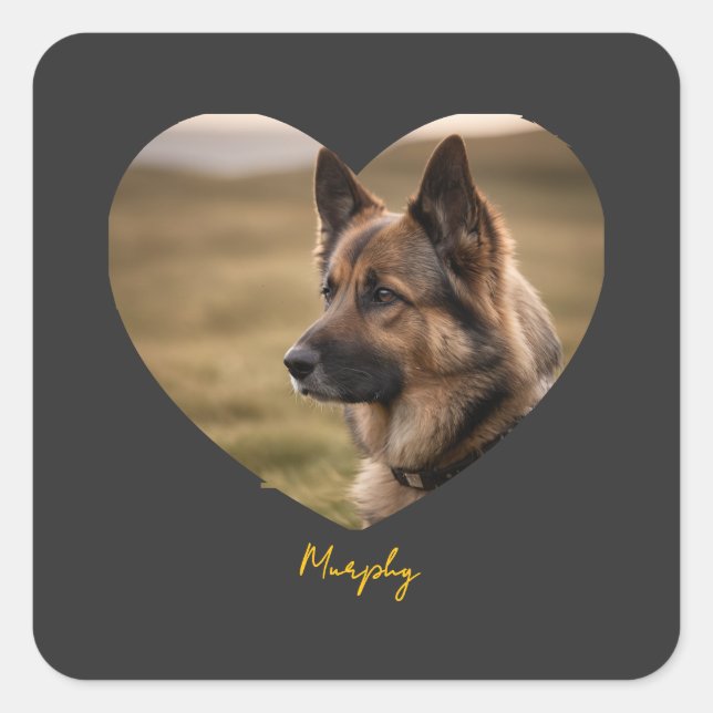 Pegatina Cuadrada I love my dog customized image and name (Anverso)