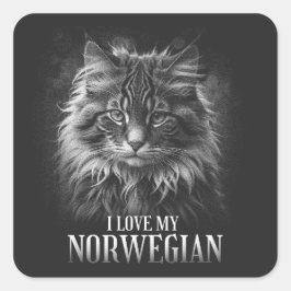 Pegatina Cuadrada "I love my Norwegian cat"