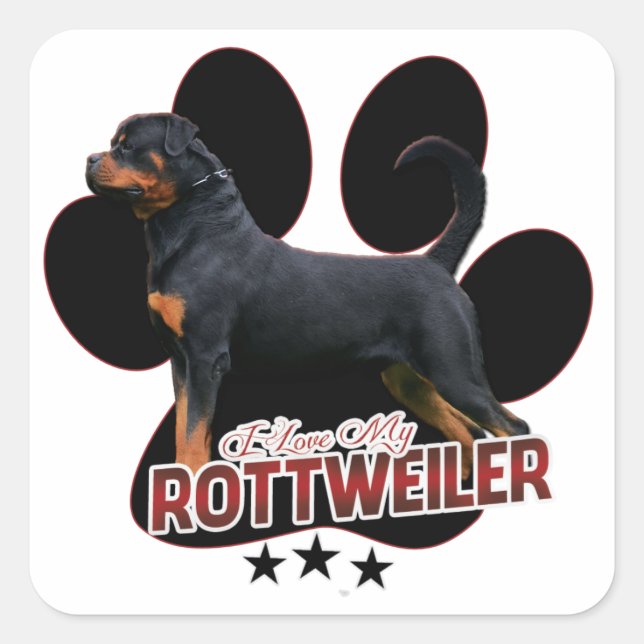 Pegatina Cuadrada I Love My Rottweiler Sticker (Anverso)
