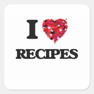 Pegatina Cuadrada I Love Recipes diseño de comida
