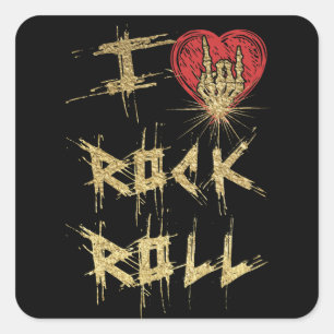Pegatina Cuadrada I Love Rock And Roll Vintage Style