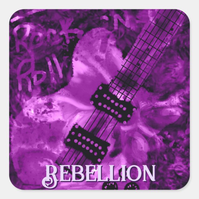 Pegatina Cuadrada I Love Rock 'N Roll Electric Guitar Personalized (Anverso)