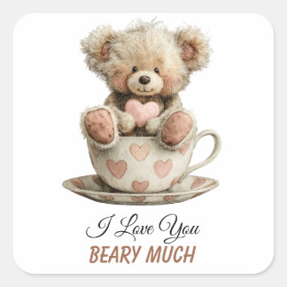 Pegatina Cuadrada I Love You Beary Much In Cup Postcard