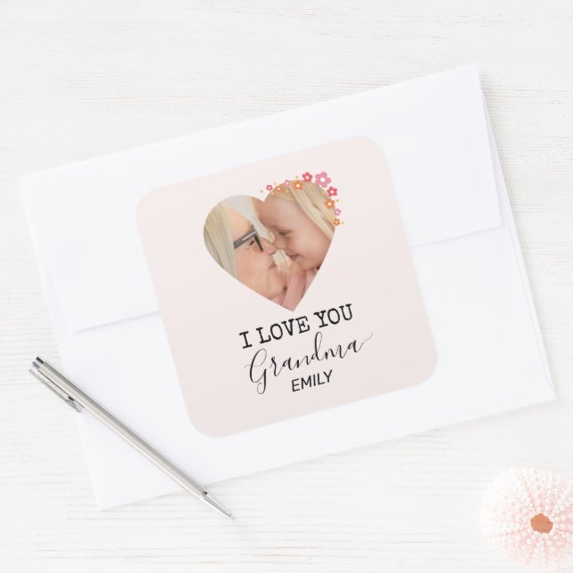 Pegatina Cuadrada I Love You Grandma | Personalized Sticker (Sobre)