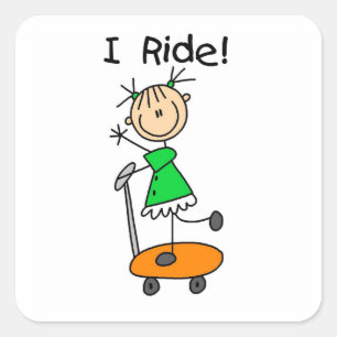 Pegatina Cuadrada I Ride - Chica en Scooter