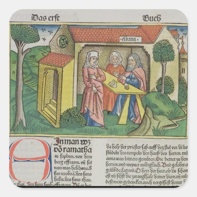 Pegatina Cuadrada I Samuel 1:8 Elkanah reconforta a Hannah, desde el (Anverso)
