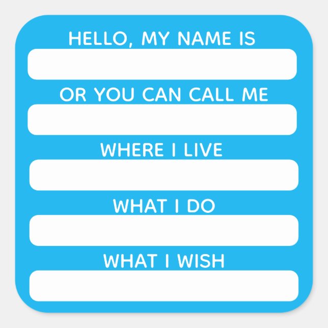Pegatina Cuadrada Icebreaker Conversation Name Tag With Info (Anverso)