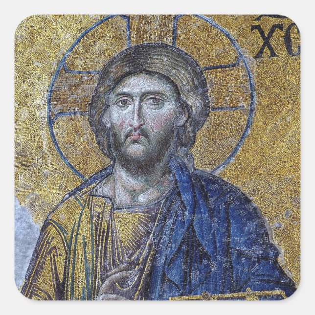 Pegatina Cuadrada Icono cristiano ortodoxo de Jesucristo (Anverso)