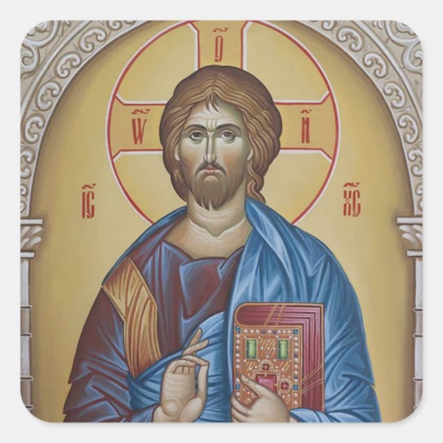 Pegatina Cuadrada Icono cristiano ortodoxo de Jesucristo (Anverso)