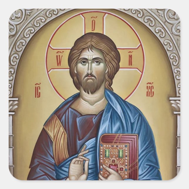 Pegatina Cuadrada Icono cristiano ortodoxo de Jesucristo (Anverso)