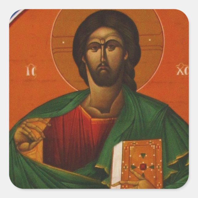 Pegatina Cuadrada Icono cristiano ortodoxo de Jesucristo (Anverso)