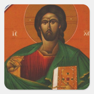 Pegatina Cuadrada Icono cristiano ortodoxo de Jesucristo