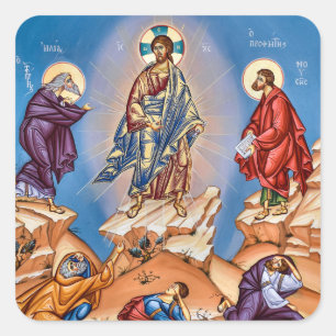 Pegatina Cuadrada Icono cristiano ortodoxo de la Transfiguración