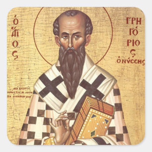 Pegatina Cuadrada Icono cristiano ortodoxo de San Gregorio de Nisa