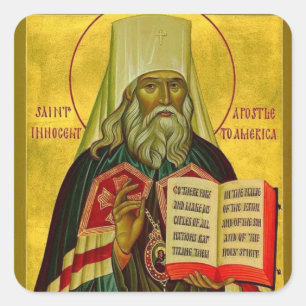 Pegatina Cuadrada Icono cristiano ortodoxo de San Inocente de Alaska