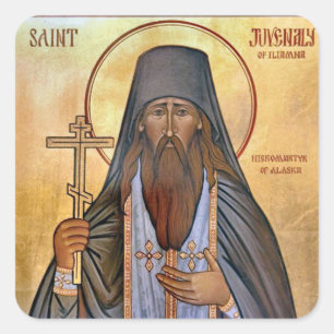 Pegatina Cuadrada Icono cristiano ortodoxo de San Juvenaly de Alaska